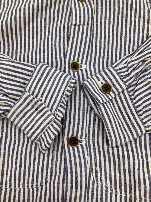 DIESEL Black Gold（ディーゼル ブラック ゴールド）DIESEL Black Gold (ディーゼル ブラック ゴールド) コットンリネンストライプワークシャツ ホワイト×ネイビー サイズ:46の古着・服飾アイテム