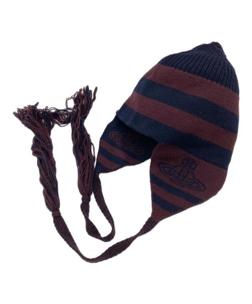 Vivienne Westwood（ヴィヴィアンウエストウッド）Vivienne Westwood (ヴィヴィアンウエストウッド) ワッチニットキャップ ネイビー×ブラウンの古着・服飾アイテム