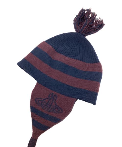 Vivienne Westwood（ヴィヴィアンウエストウッド）Vivienne Westwood (ヴィヴィアンウエストウッド) ワッチニットキャップ ネイビー×ブラウンの古着・服飾アイテム