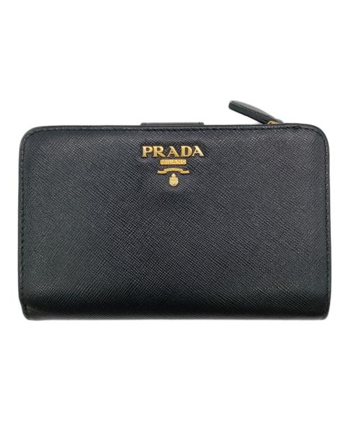 PRADA（プラダ）PRADA (プラダ) サフィアーノレザー コンパクトウォレット ブラックの古着・服飾アイテム