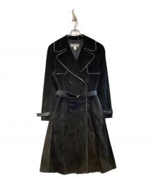 MaxMara（マックスマーラ）の古着「レザーパイピングスウェードトレンチコート」｜ブラック
