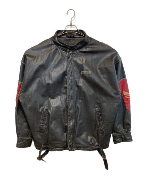 adidas（アディダス）adidas (アディダス) ［古着］レザージャケット ブラック×レッド サイズ:XLの古着・服飾アイテム