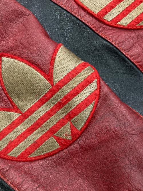 adidas（アディダス）adidas (アディダス) ［古着］レザージャケット ブラック×レッド サイズ:XLの古着・服飾アイテム