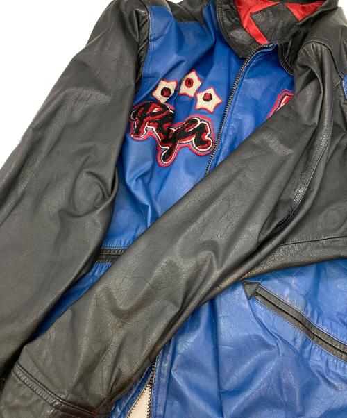 adidas（アディダス）adidas (アディダス) [古着]レザースイングトップ ブラック×ブルー サイズ:Mの古着・服飾アイテム