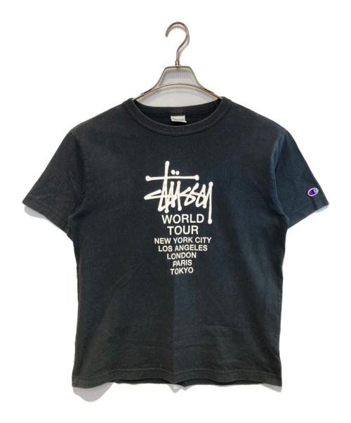 Champion（チャンピオン）Champion (チャンピオン) stussy (ステューシー) コラボプリントTシャツ ブラック サイズ:Mの古着・服飾アイテム