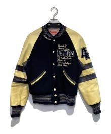 Pherrow's（フェローズ）の古着「［古着］レザー切替スタジャン」｜ネイビー×ベージュ