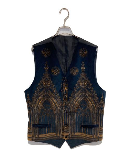 DOLCE & GABBANA（ドルチェ＆ガッバーナ）DOLCE & GABBANA (ドルチェ＆ガッバーナ) カテドラルプリントベルベットジレ ネイビー×ブラック サイズ:52の古着・服飾アイテム