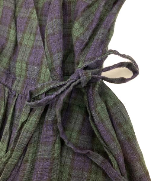 fog linen work（フォグリネンワーク）fog linen work (フォグリネンワーク) リネンギャザーワンピース ネイビー×グリーン サイズ:FREEの古着・服飾アイテム