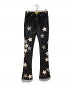 GUAPIグアピ）の古着「スターパッチデニムダブルニーフレアパンツ」｜ブラック