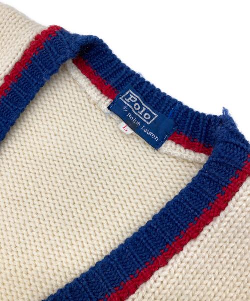POLO RALPH LAUREN（ポロ・ラルフローレン）POLO RALPH LAUREN (ポロ・ラルフローレン) ［古着］レタードカーディガン ホワイト×ブルー サイズ:Lの古着・服飾アイテム