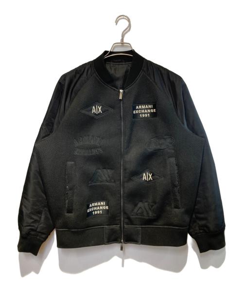 ARMANI EXCHANGE（アルマーニ エクスチェンジ）ARMANI EXCHANGE (アルマーニ エクスチェンジ) ロゴパッチ メッシュ×ナイロンボンバージャケット ブラック サイズ:Lの古着・服飾アイテム