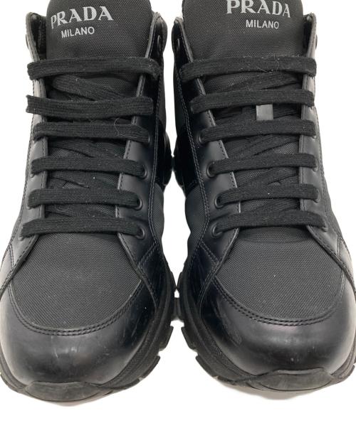 PRADA（プラダ）PRADA (プラダ) RE-NYLONレザーハイカットスニーカー ブラック サイズ:8の古着・服飾アイテム