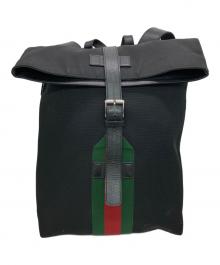 GUCCI（グッチ）の古着「シェリーラインレザーキャンバスバックパック」｜ブラック
