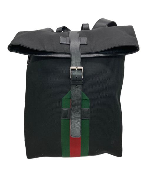 GUCCI（グッチ）GUCCI (グッチ) シェリーラインレザーキャンバスバックパック ブラックの古着・服飾アイテム