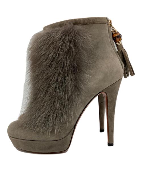 GUCCI（グッチ）GUCCI (グッチ) ファーヒールブーツ グレー サイズ:36の古着・服飾アイテム