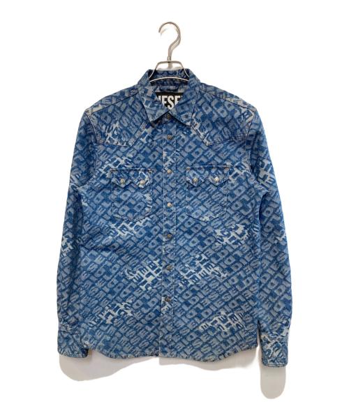 DIESEL（ディーゼル）DIESEL (ディーゼル) D-LEOジャガードデニムウエスタンシャツ インディゴ サイズ:Mの古着・服飾アイテム