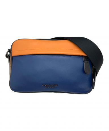 COACH レザーショルダーバッグ オレンジ ブルー 中古・古着通販】COACH (コーチ) レザーショルダーバッグ ネイビー