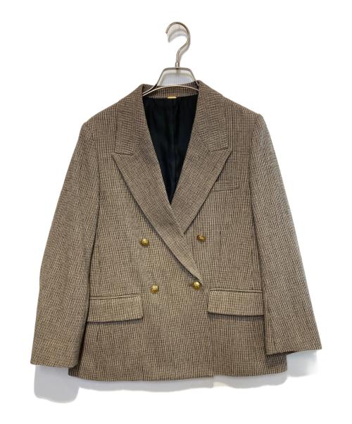 Mila Owen（ミラオーウェン）Mila Owen (ミラオーウェン) チェック金釦ダブルブレストブレザー ブラウン サイズ:FREEの古着・服飾アイテム