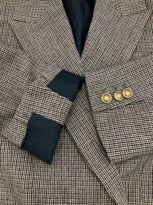 Mila Owen（ミラオーウェン）Mila Owen (ミラオーウェン) チェック金釦ダブルブレストブレザー ブラウン サイズ:FREEの古着・服飾アイテム