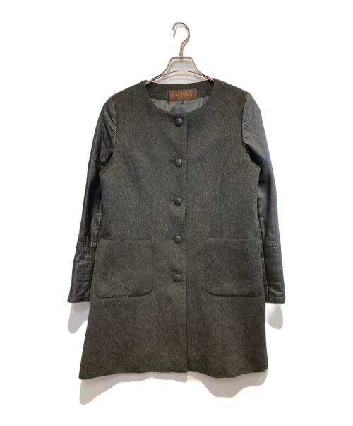 BALMAIN（バルマン）BALMAIN (バルマン) カシミアラムレザーコンビコート グレー サイズ:11の古着・服飾アイテム