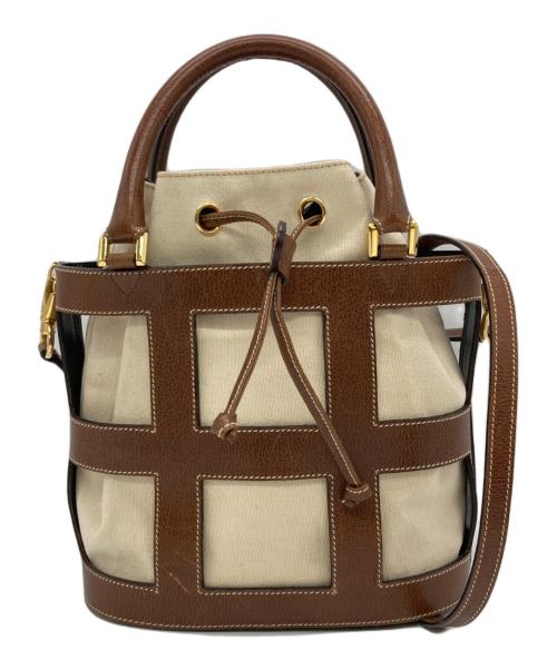 Salvatore Ferragamo（サルヴァトーレ フェラガモ）Salvatore Ferragamo (サルヴァトーレ フェラガモ) CAGE BAG ブラウン×ベージュの古着・服飾アイテム
