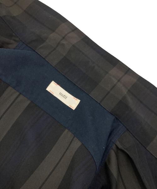 UNFIL（アンフィル）UNFIL (アンフィル) plaid wool gabardine full zip overshirt ネイビー サイズ:4の古着・服飾アイテム