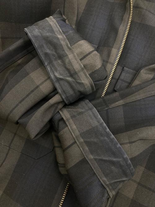 UNFIL（アンフィル）UNFIL (アンフィル) plaid wool gabardine full zip overshirt ネイビー サイズ:4の古着・服飾アイテム