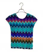 me ISSEY MIYAKEミーイッセイ ミヤケ）の古着「ノースリーブプリーツカットソー」｜ブルー×グリーン