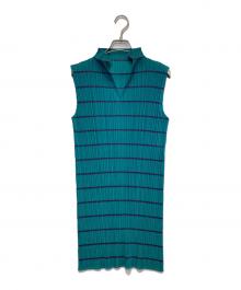 PLEATS PLEASE（プリーツプリーズ）の古着「ノースリーブプリーツワンピース」｜グリーン×パープル