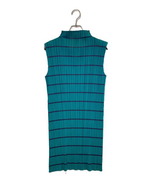 PLEATS PLEASE（プリーツプリーズ）PLEATS PLEASE (プリーツプリーズ) ノースリーブプリーツワンピース グリーン×パープル サイズ:3の古着・服飾アイテム