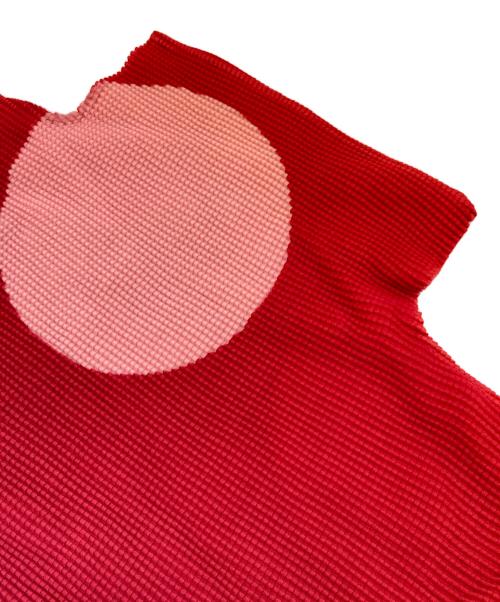 me ISSEY MIYAKE（ミーイッセイ ミヤケ）me ISSEY MIYAKE (ミーイッセイ ミヤケ) ハイネックプリーツカットソー レッド×ピンク サイズ:FREEの古着・服飾アイテム
