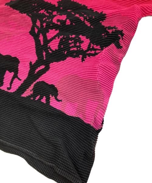 me ISSEY MIYAKE（ミーイッセイ ミヤケ）me ISSEY MIYAKE (ミーイッセイ ミヤケ) ハイネックプリーツカットソー レッド×ピンク サイズ:FREEの古着・服飾アイテム