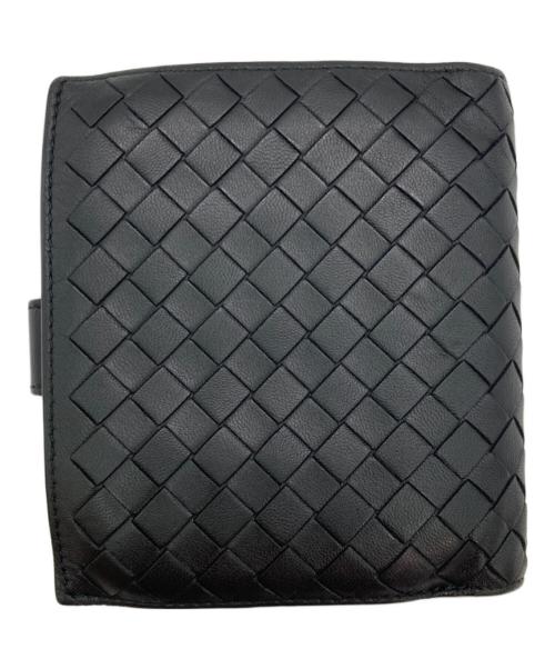BOTTEGA VENETA（ボッテガベネタ）BOTTEGA VENETA (ボッテガベネタ) イントレチャート二つ折りファスナーウォレット ブラックの古着・服飾アイテム