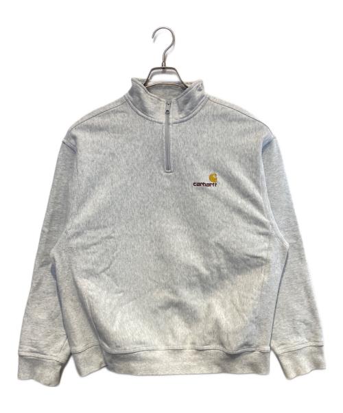 Carhartt WIP（カーハート ワークインプログレス）Carhartt WIP (カーハート ワークインプログレス) HALF ZIP AMERICAN SCRIPT SWEAT ライトグレー サイズ:Lの古着・服飾アイテム