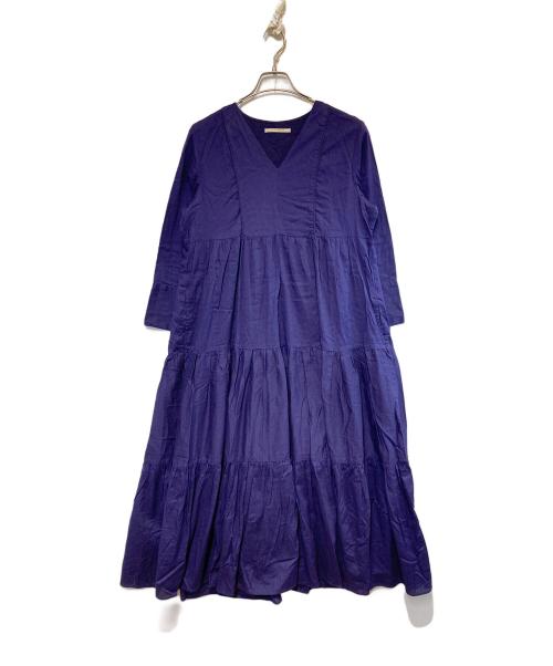 ne quittez pas（ヌキテパ）ne quittez pas (ヌキテパ) ドビー パネル Vネックドレス ネイビー サイズ:Sの古着・服飾アイテム