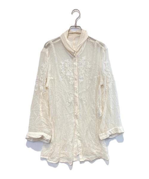 伊太利屋（イタリヤ）伊太利屋 (イタリヤ) シルクビジューブラウス ホワイト サイズ:9の古着・服飾アイテム