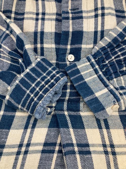 45R（フォーティファイブ・アール）45R (フォーティファイブ・アール) チェックネルシャツワンピース ネイビー×ベージュの古着・服飾アイテム