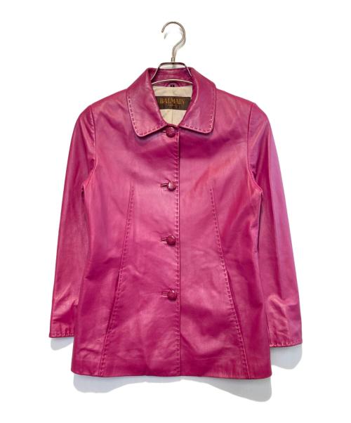 BALMAIN（バルマン）BALMAIN (バルマン) ラムレザージャケット ピンク サイズ:5の古着・服飾アイテム
