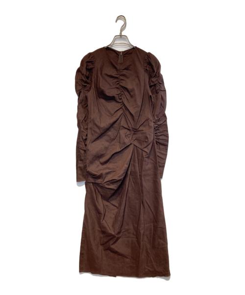 ETRE TOKYO（エトレトウキョウ）ETRE TOKYO (エトレトウキョウ) リネンブレンドギャザーワンピース ブラウン サイズ:Sの古着・服飾アイテム