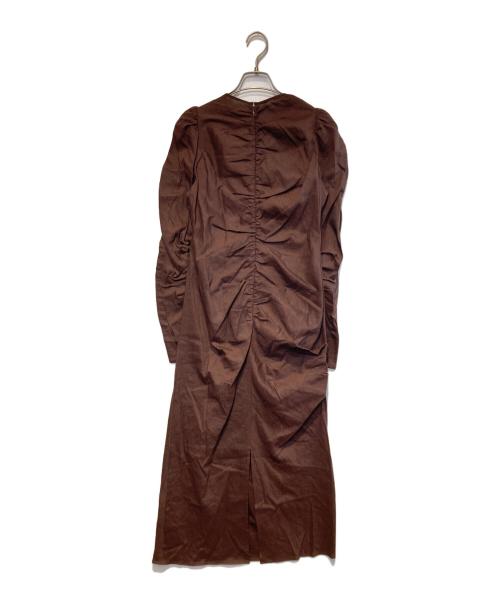 ETRE TOKYO（エトレトウキョウ）ETRE TOKYO (エトレトウキョウ) リネンブレンドギャザーワンピース ブラウン サイズ:Sの古着・服飾アイテム
