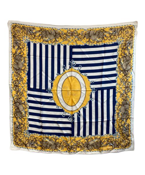 Christian Dior（クリスチャン ディオール）Christian Dior (クリスチャン ディオール) シルクスカーフ ネイビー×イエローの古着・服飾アイテム