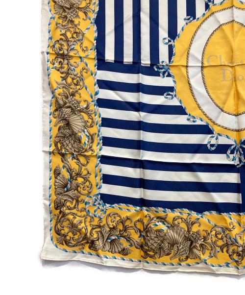 Christian Dior（クリスチャン ディオール）Christian Dior (クリスチャン ディオール) シルクスカーフ ネイビー×イエローの古着・服飾アイテム