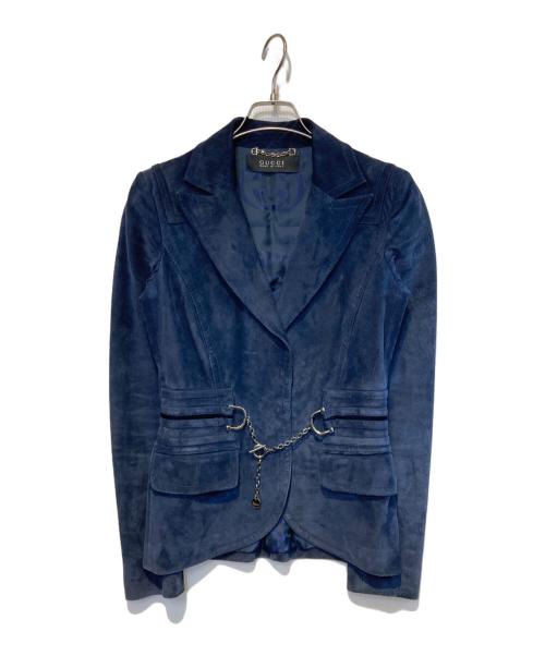GUCCI（グッチ）GUCCI (グッチ) スウェードテーラードジャケット ネイビー サイズ:Mの古着・服飾アイテム