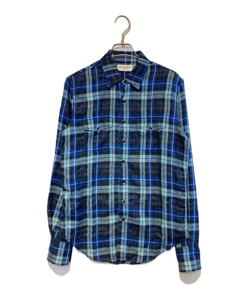 Saint Laurent Paris（サンローランパリ）Saint Laurent Paris (サンローランパリ) メタリック ルレックス チェック フランネルシャツ ブルー×ブラック サイズ:Mの古着・服飾アイテム