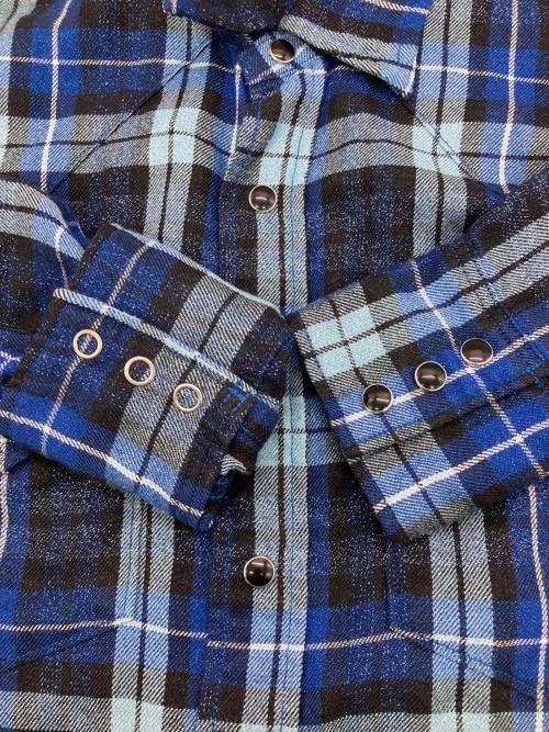 Saint Laurent Paris（サンローランパリ）Saint Laurent Paris (サンローランパリ) メタリック ルレックス チェック フランネルシャツ ブルー×ブラック サイズ:Mの古着・服飾アイテム