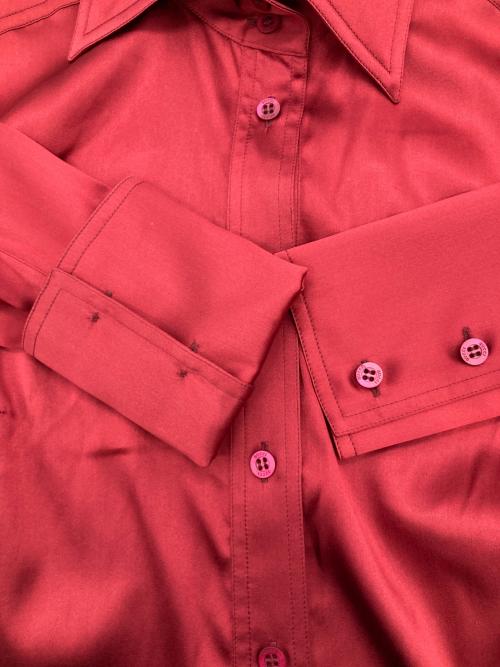 GUCCI（グッチ）GUCCI (グッチ) シルクブレンドサテンドレスカラーシャツ レッド サイズ:Mの古着・服飾アイテム