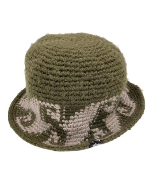 stussy（ステューシー）stussy (ステューシー) WAVES KNIT BUCKET HAT オリーブの古着・服飾アイテム