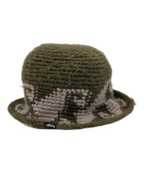 stussy（ステューシー）stussy (ステューシー) WAVES KNIT BUCKET HAT オリーブの古着・服飾アイテム