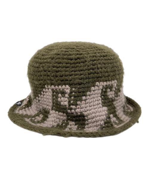 stussy（ステューシー）stussy (ステューシー) WAVES KNIT BUCKET HAT オリーブの古着・服飾アイテム