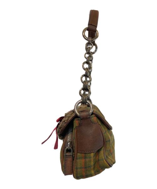 PRADA（プラダ）PRADA (プラダ) Tweed handbag ブラウン×グリーンの古着・服飾アイテム